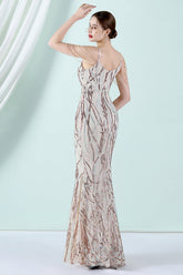 Golden Spaghetti Straps Prom Dress